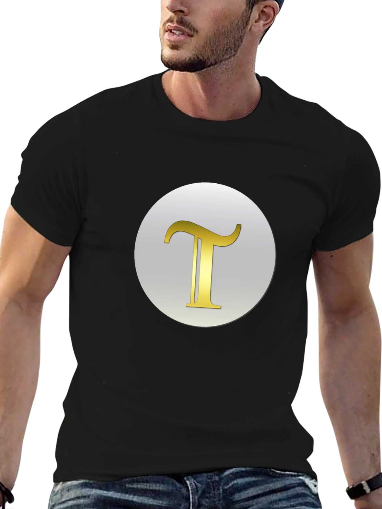 Mens Black T-Shirt with Letter T Design