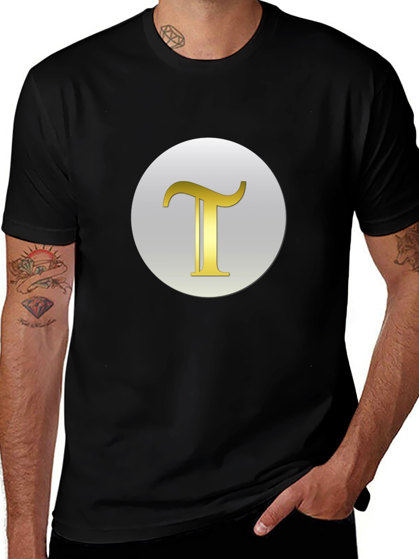 Mens Black T-Shirt with Letter T Design