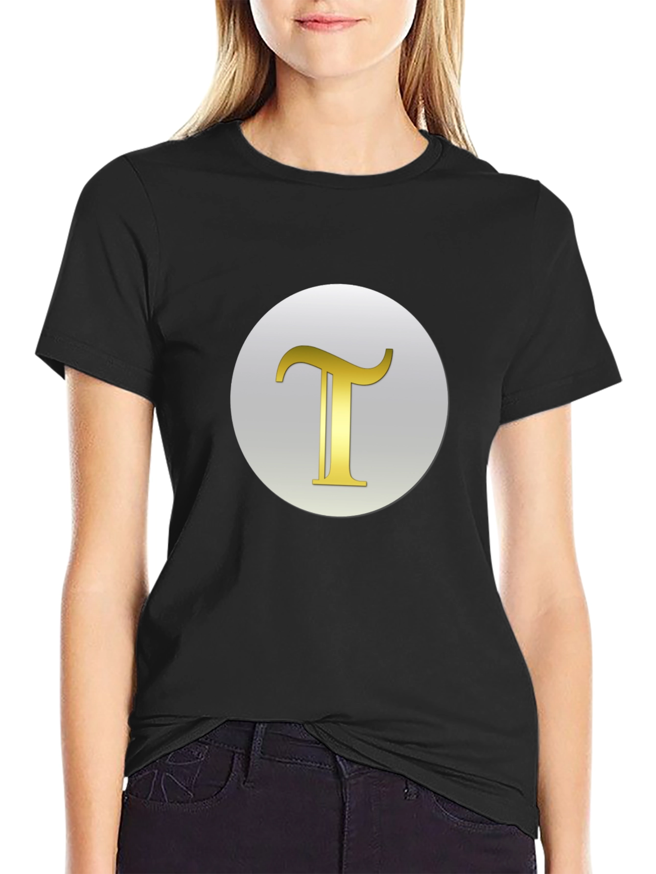 Mens Black T-Shirt with Letter T Design