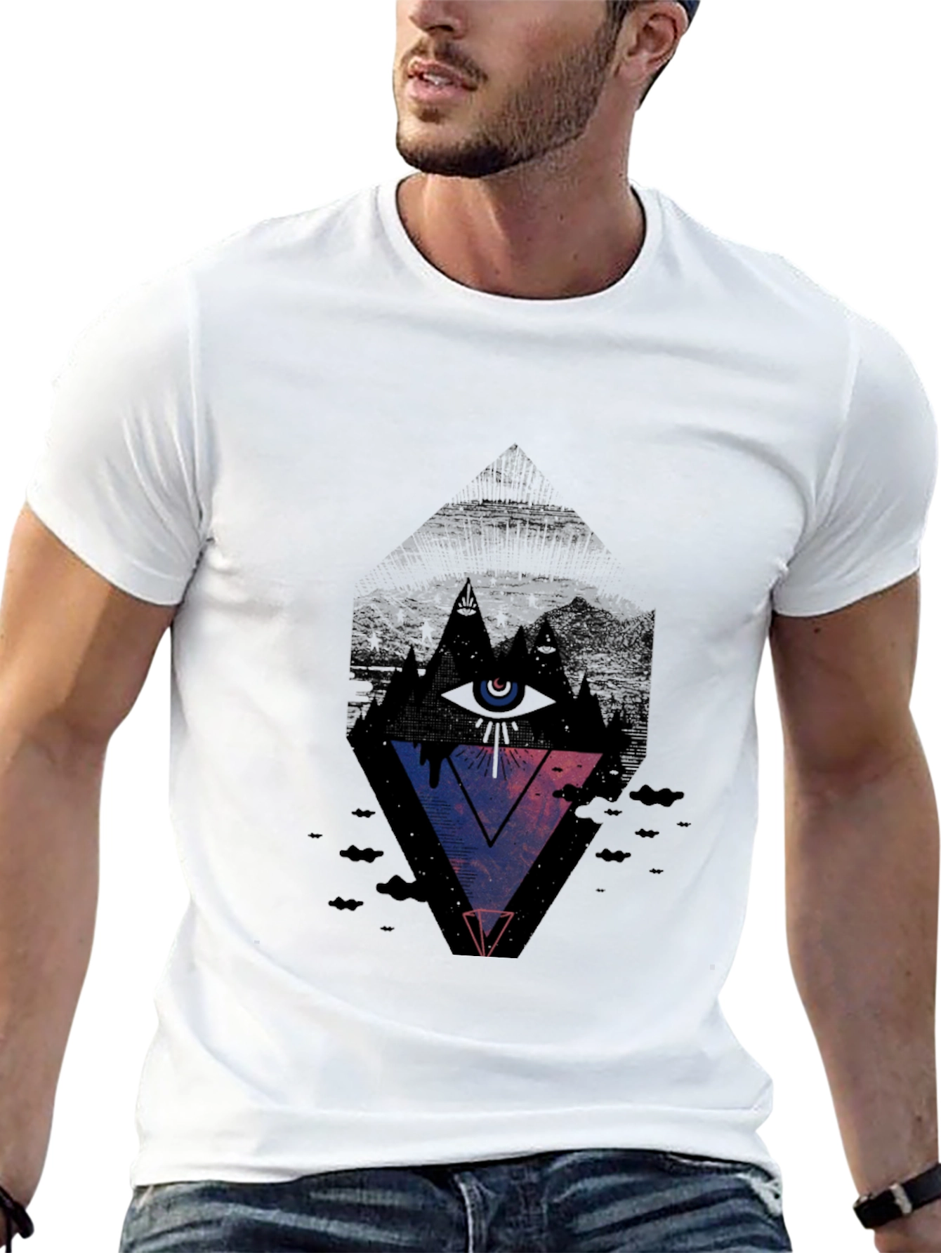 Mens Black Graphic Tee - Eye Pyramid Design