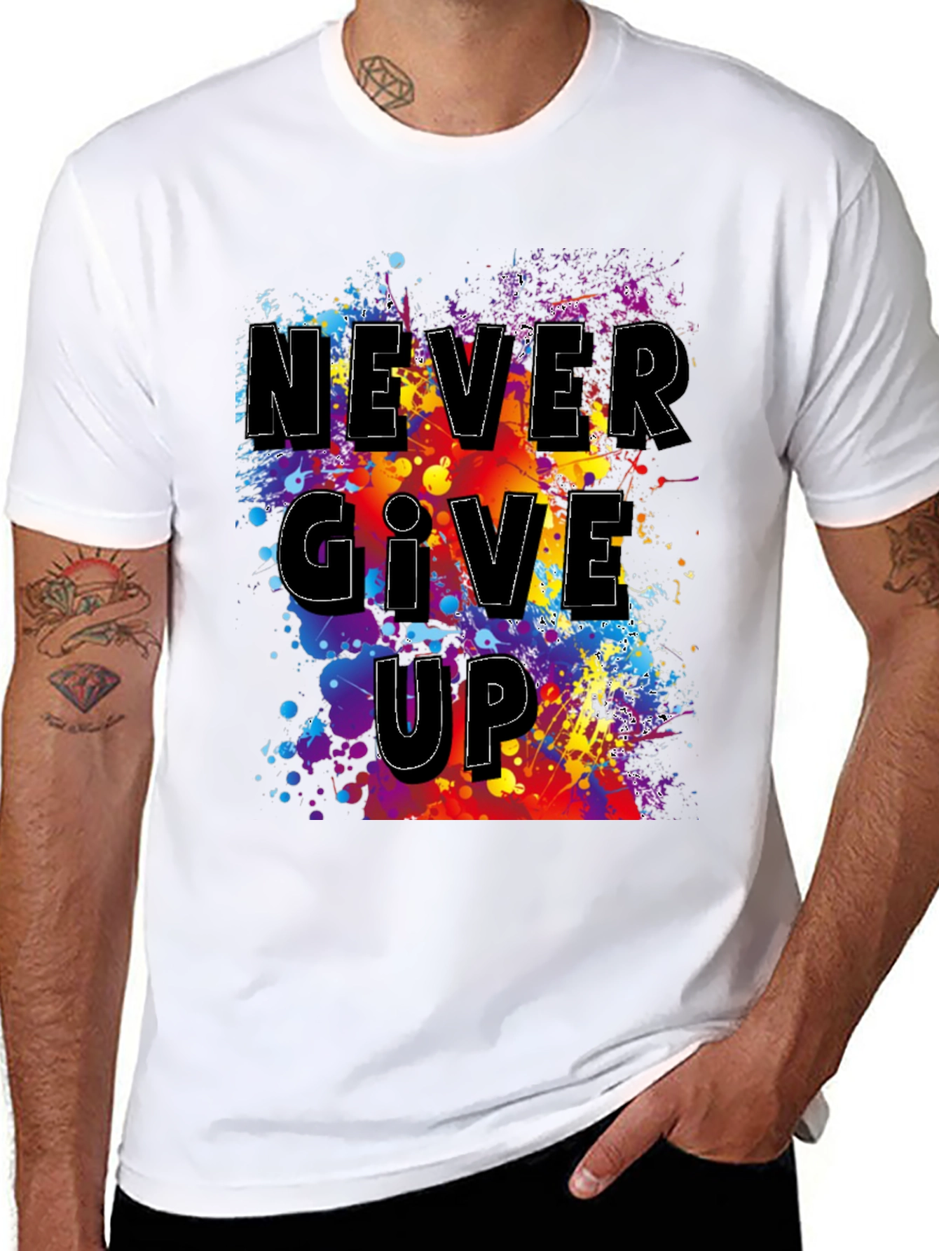 Never Give Up Graphic T-Shirt - Inspirational Mens Tee