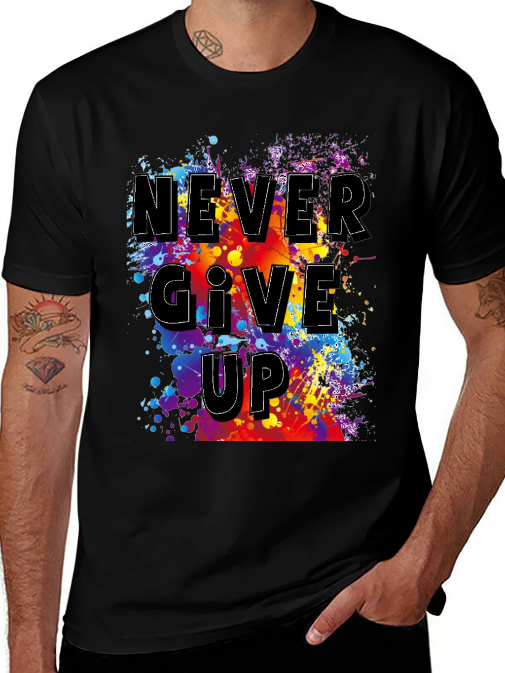 Never Give Up Graphic T-Shirt - Inspirational Mens Tee
