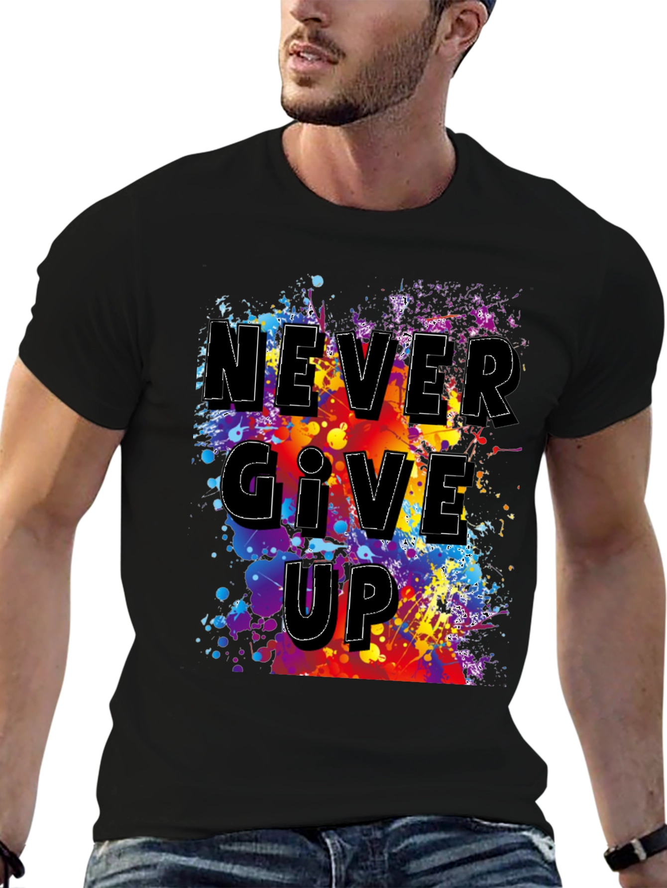 Never Give Up Graphic T-Shirt - Inspirational Mens Tee