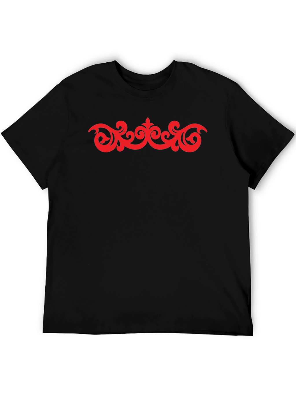 Stylish Black T-Shirt with Red Ornamental Design