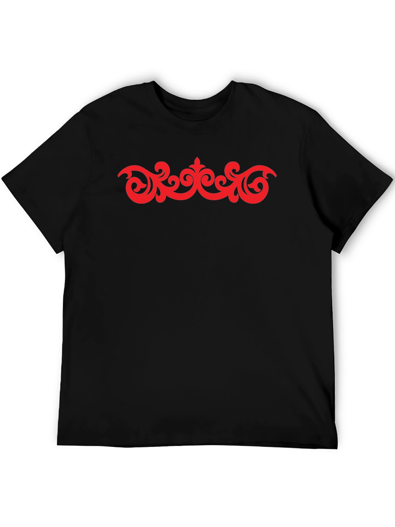 Stylish Black T-Shirt with Red Ornamental Design