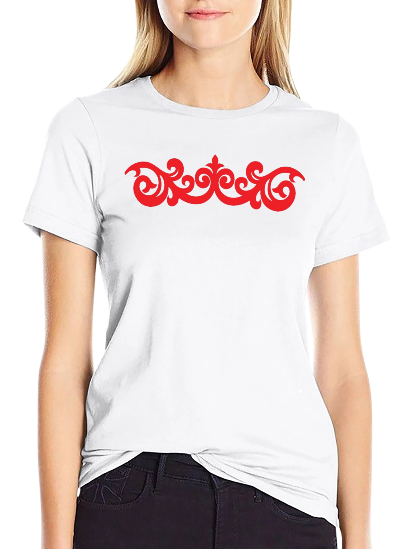 Stylish Black T-Shirt with Red Ornamental Design