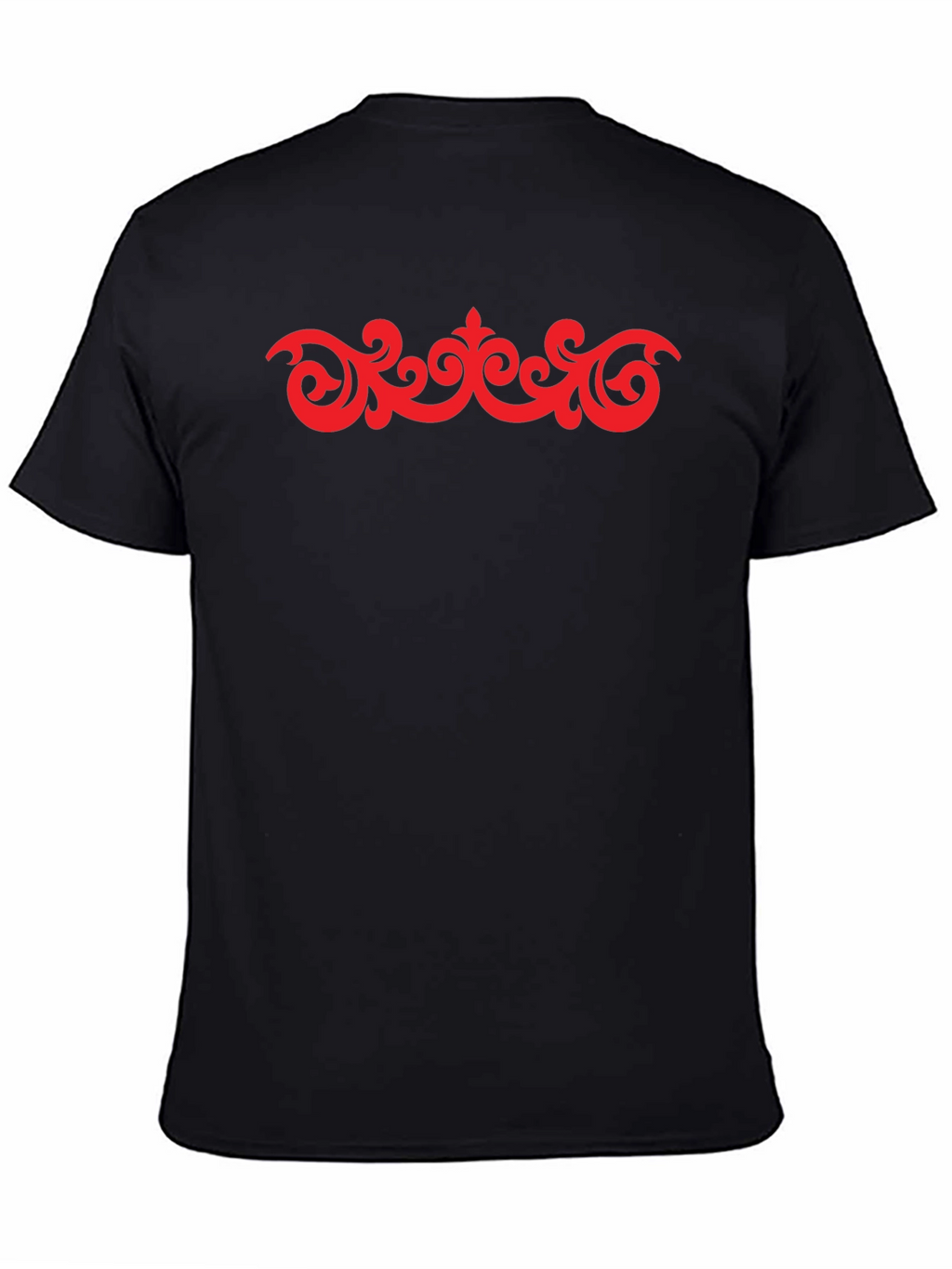 Stylish Black T-Shirt with Red Ornamental Design
