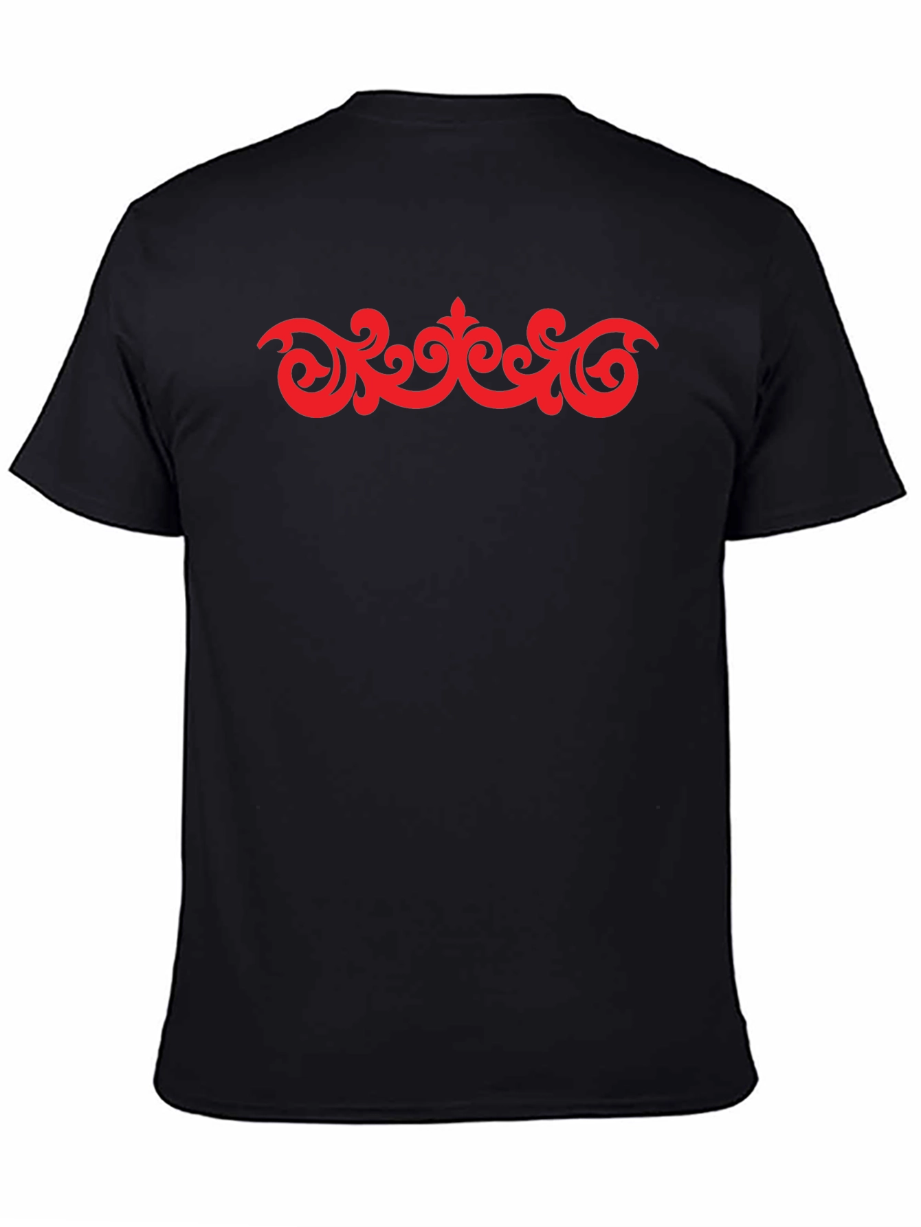 Stylish Black T-Shirt with Red Ornamental Design