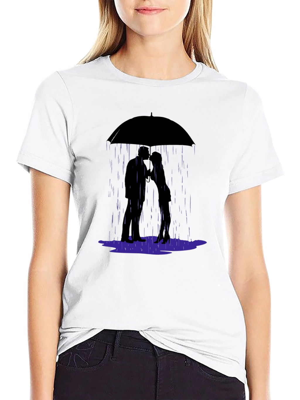 Romantic Rainy Day T-Shirt - Love Under Umbrella