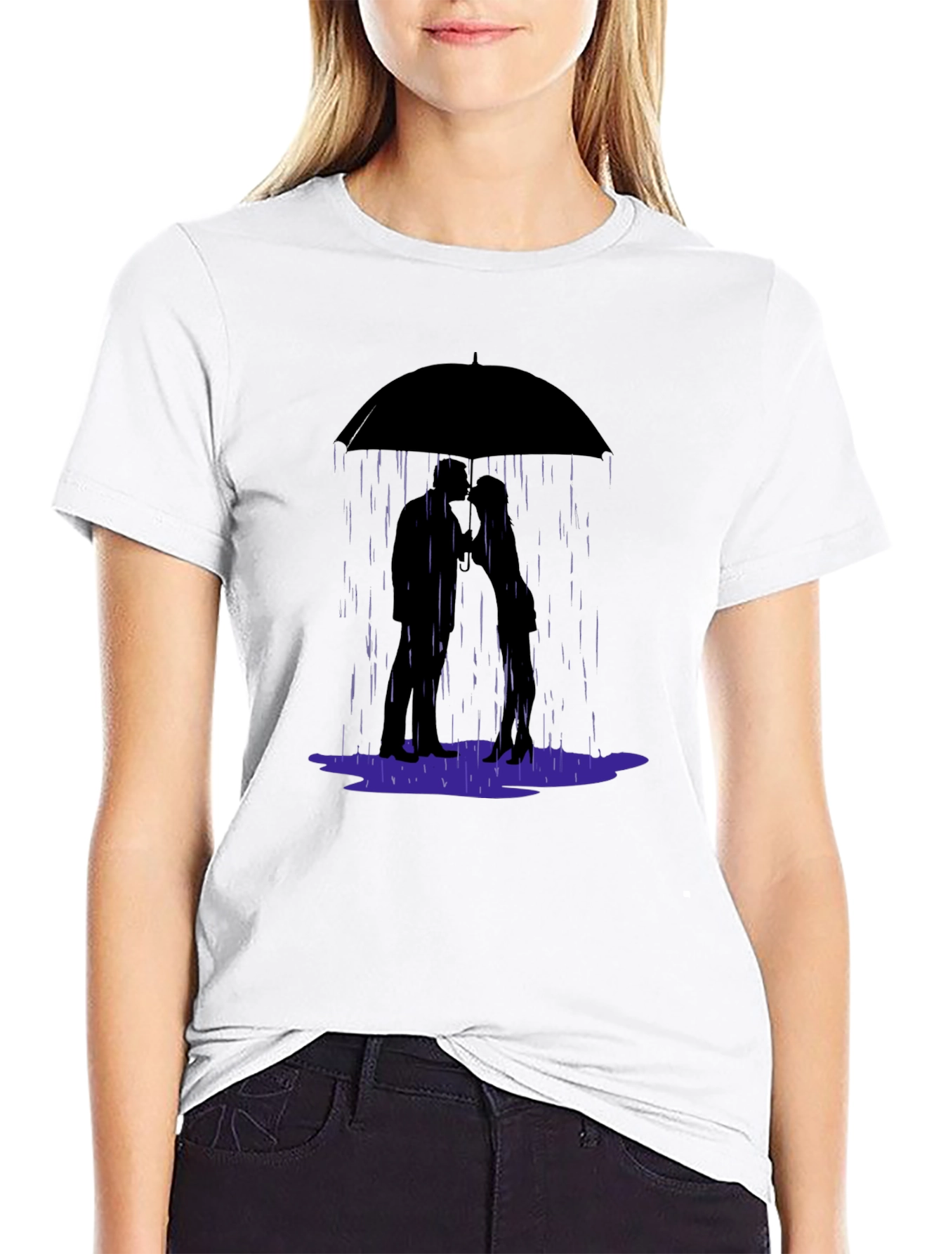 Romantic Rainy Day T-Shirt - Love Under Umbrella