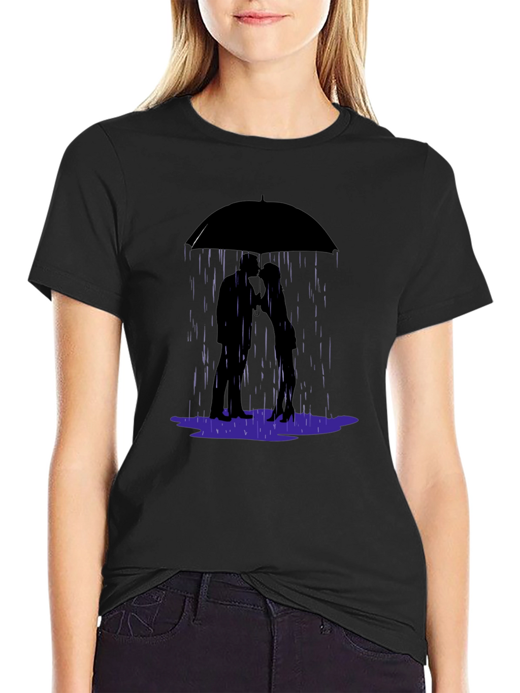 Romantic Rainy Day T-Shirt - Love Under Umbrella