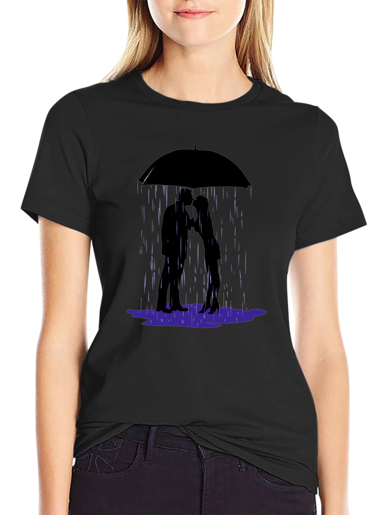 Romantic Rainy Day T-Shirt - Love Under Umbrella