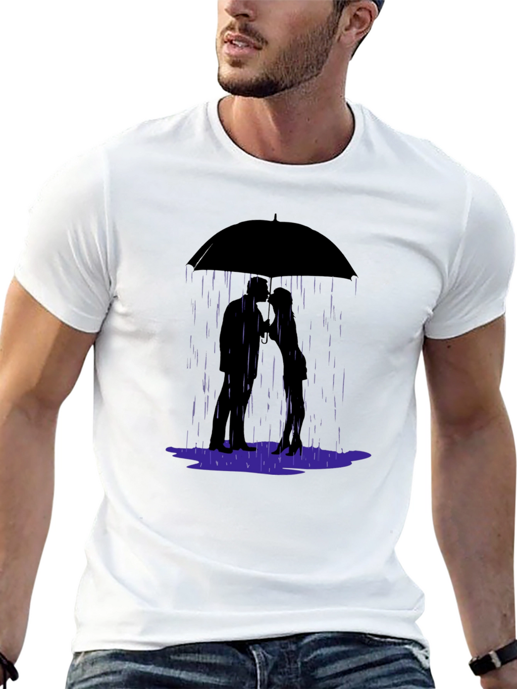 Romantic Rainy Day T-Shirt - Love Under Umbrella