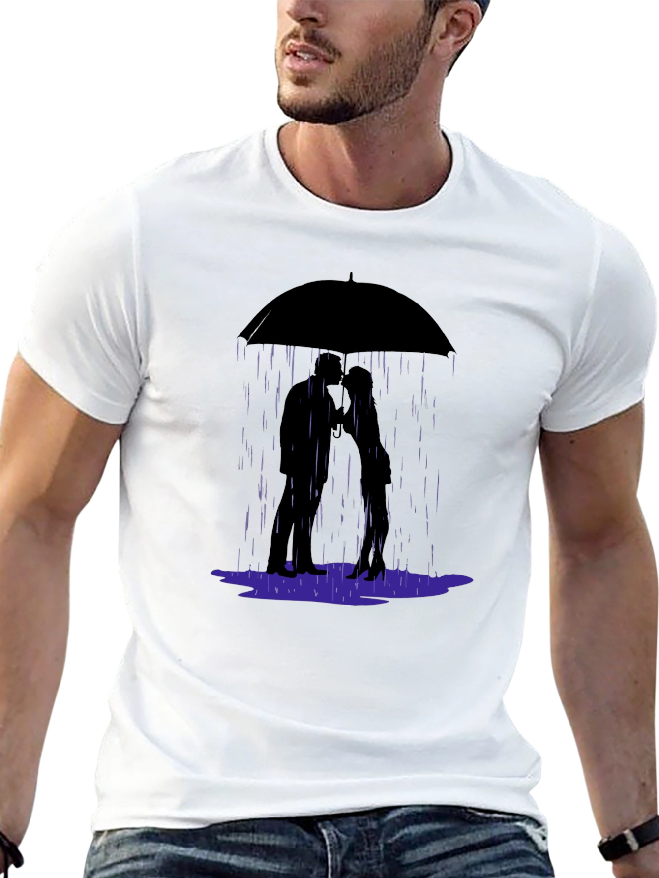 Romantic Rainy Day T-Shirt - Love Under Umbrella