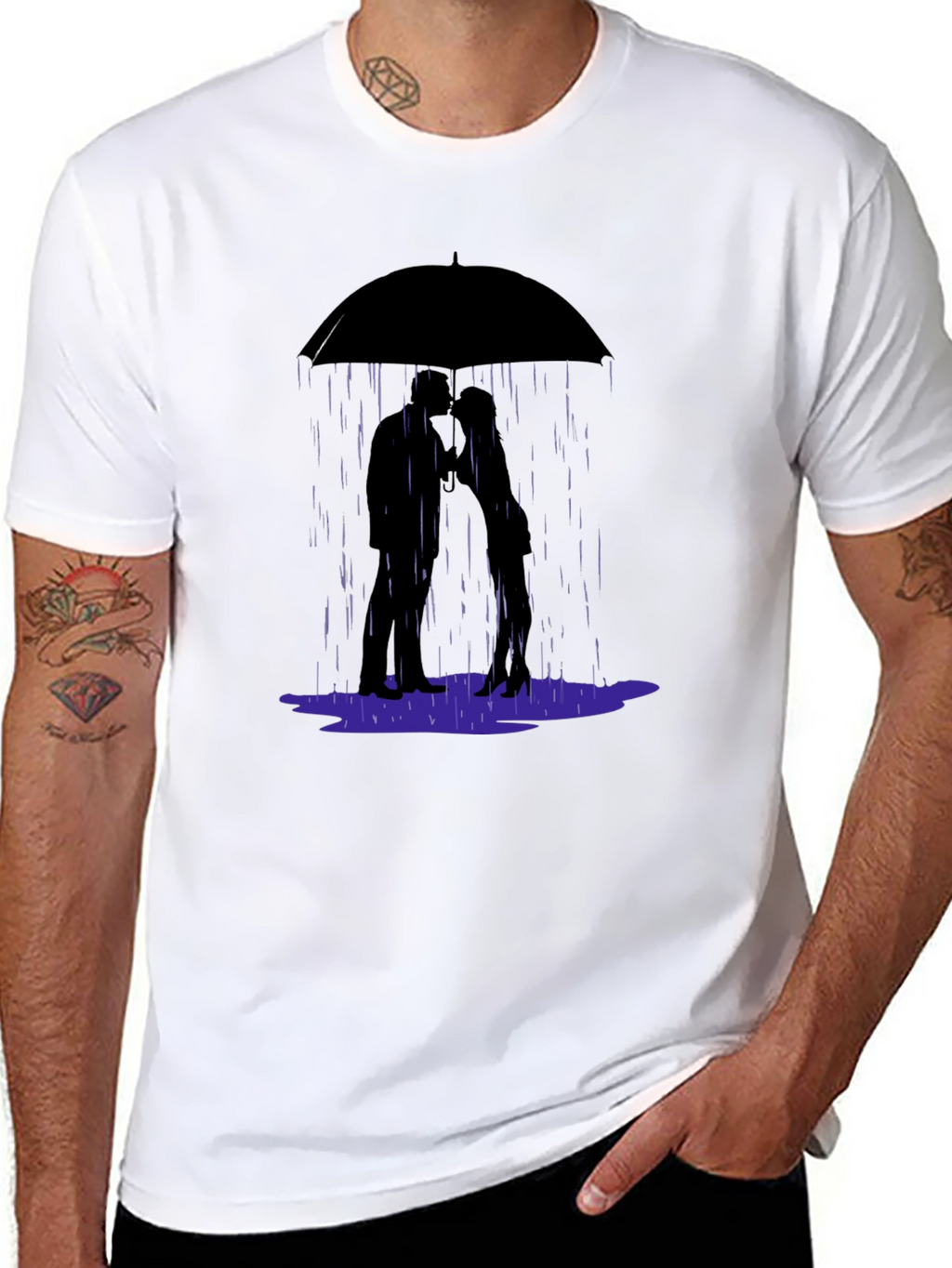Romantic Rainy Day T-Shirt - Love Under Umbrella