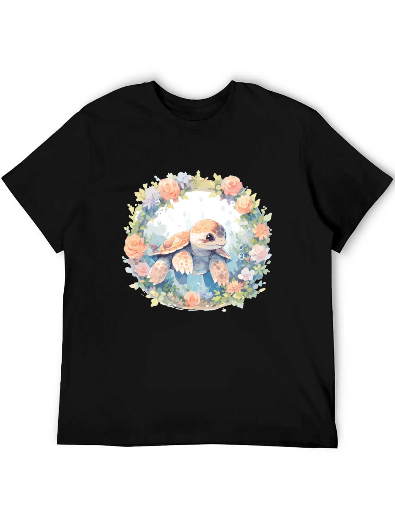 Turtle Floral Graphic Tee - Cute Sea Animal Shirt