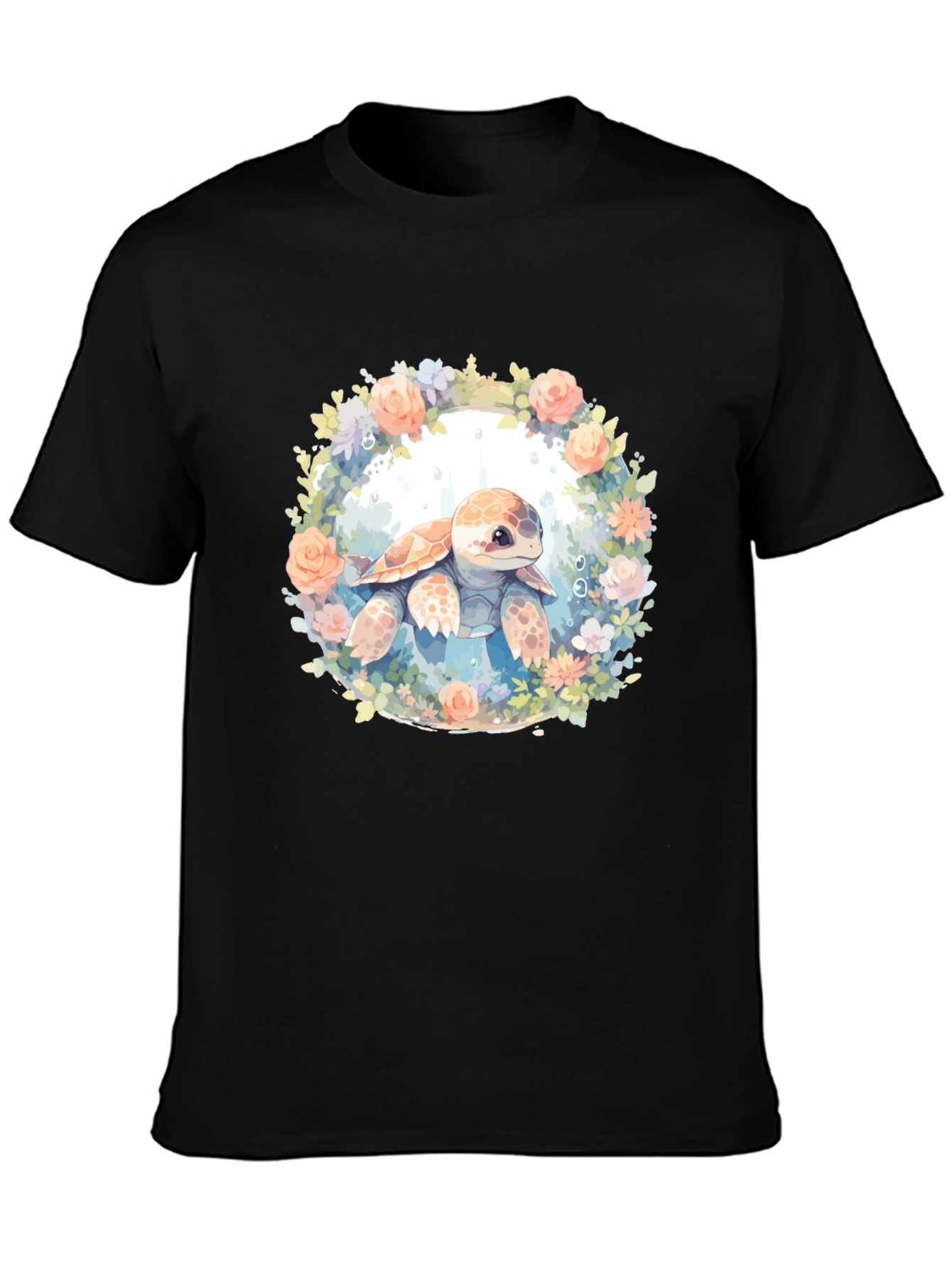 Turtle Floral Graphic Tee - Cute Sea Animal Shirt