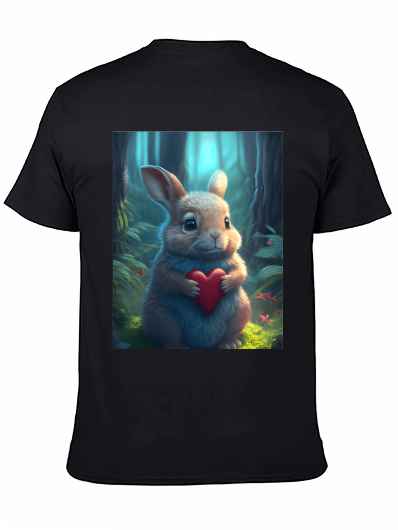 Cute Bunny Heart Graphic Tee - Soft Black Cotton Blend