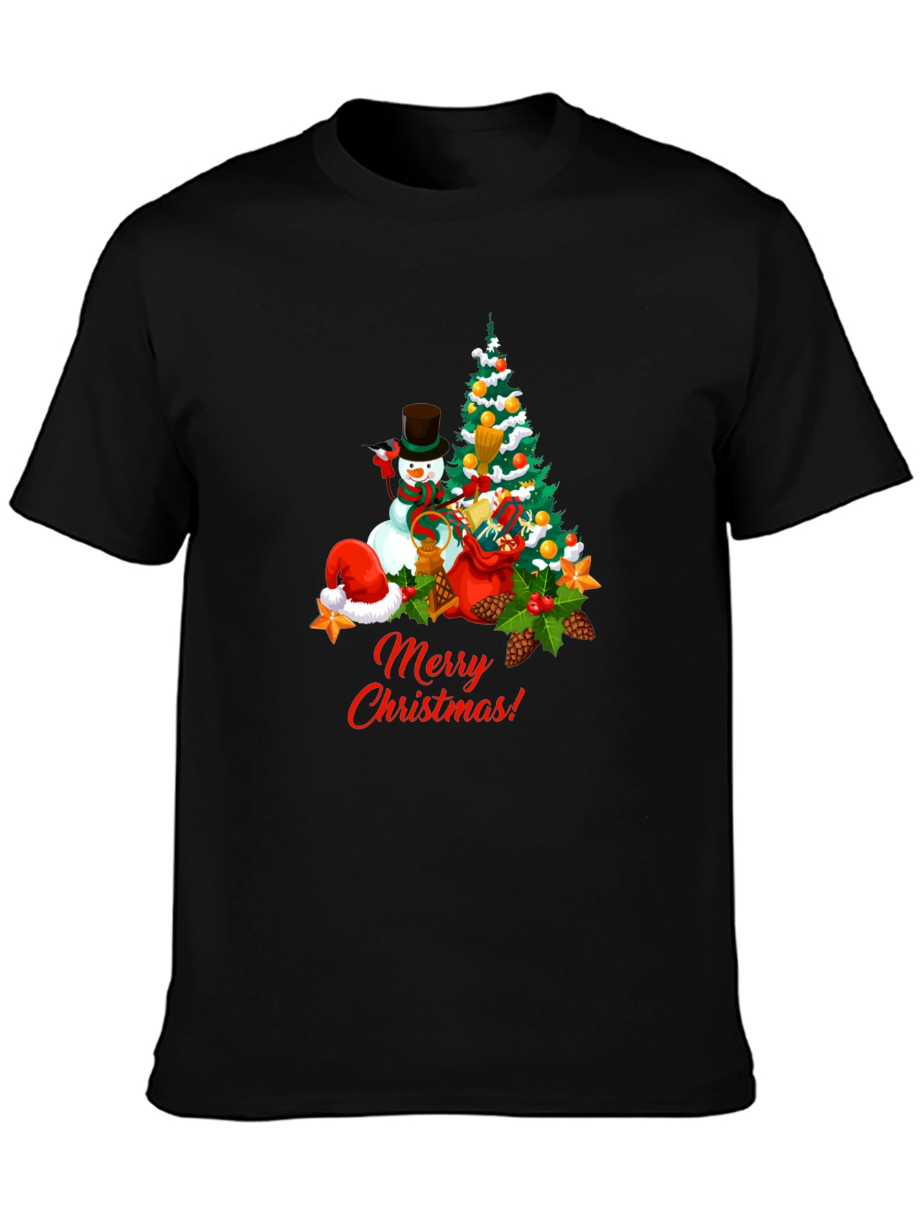 Festive Christmas T-Shirt: Snowman & Tree Design