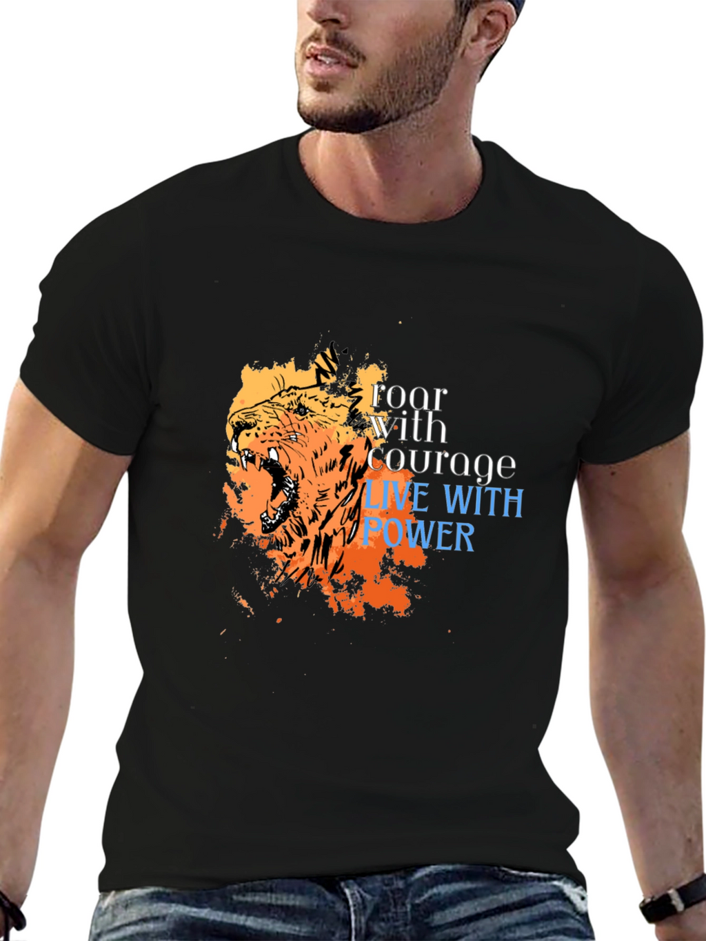 Roar With Courage Lion Graphic Tee - Black