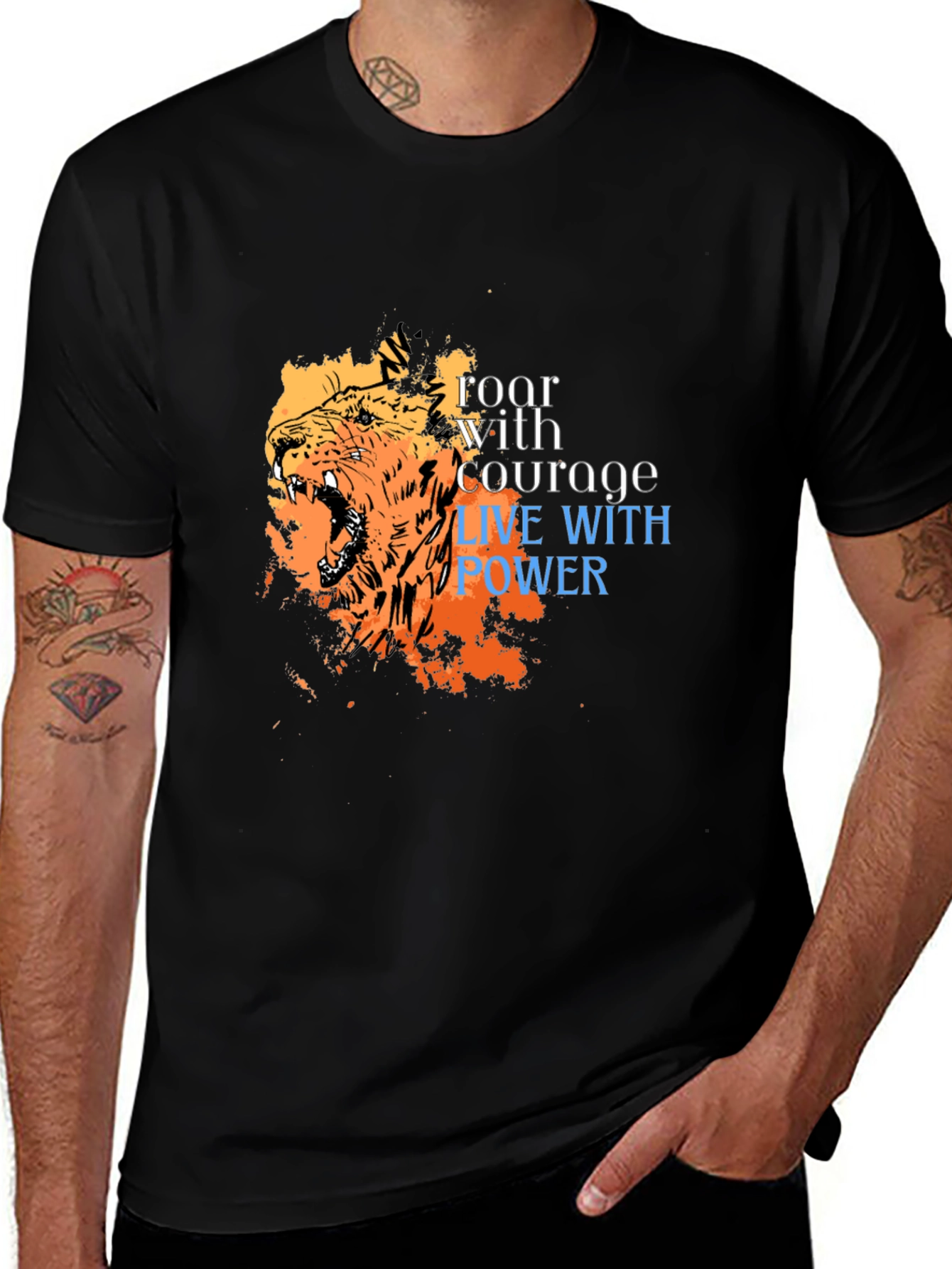 Roar With Courage Lion Graphic Tee - Black
