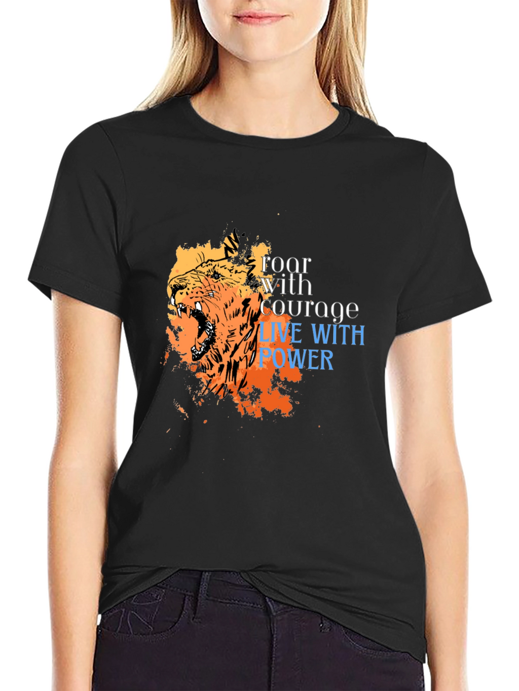 Roar With Courage Lion Graphic Tee - Black