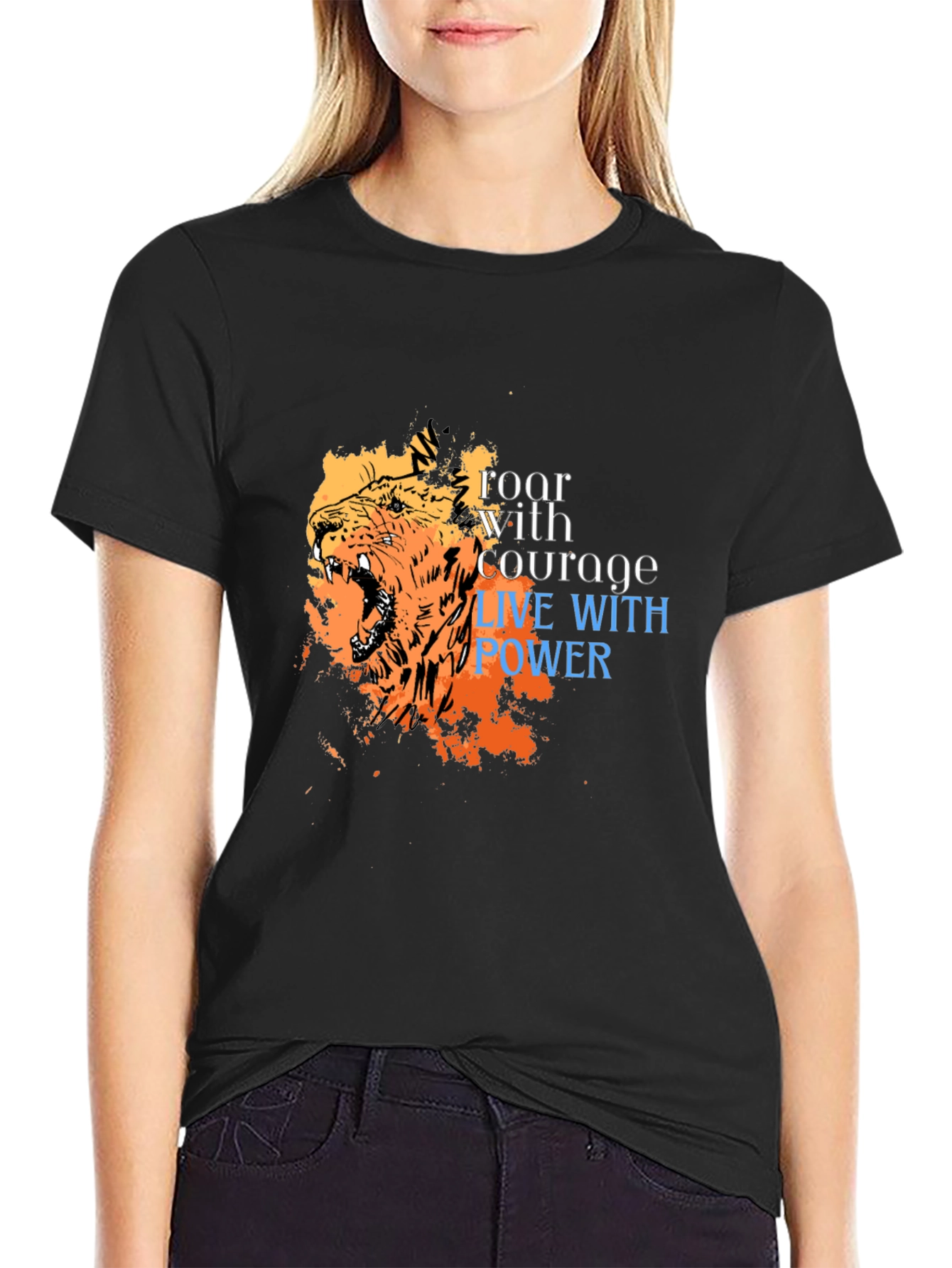 Roar With Courage Lion Graphic Tee - Black