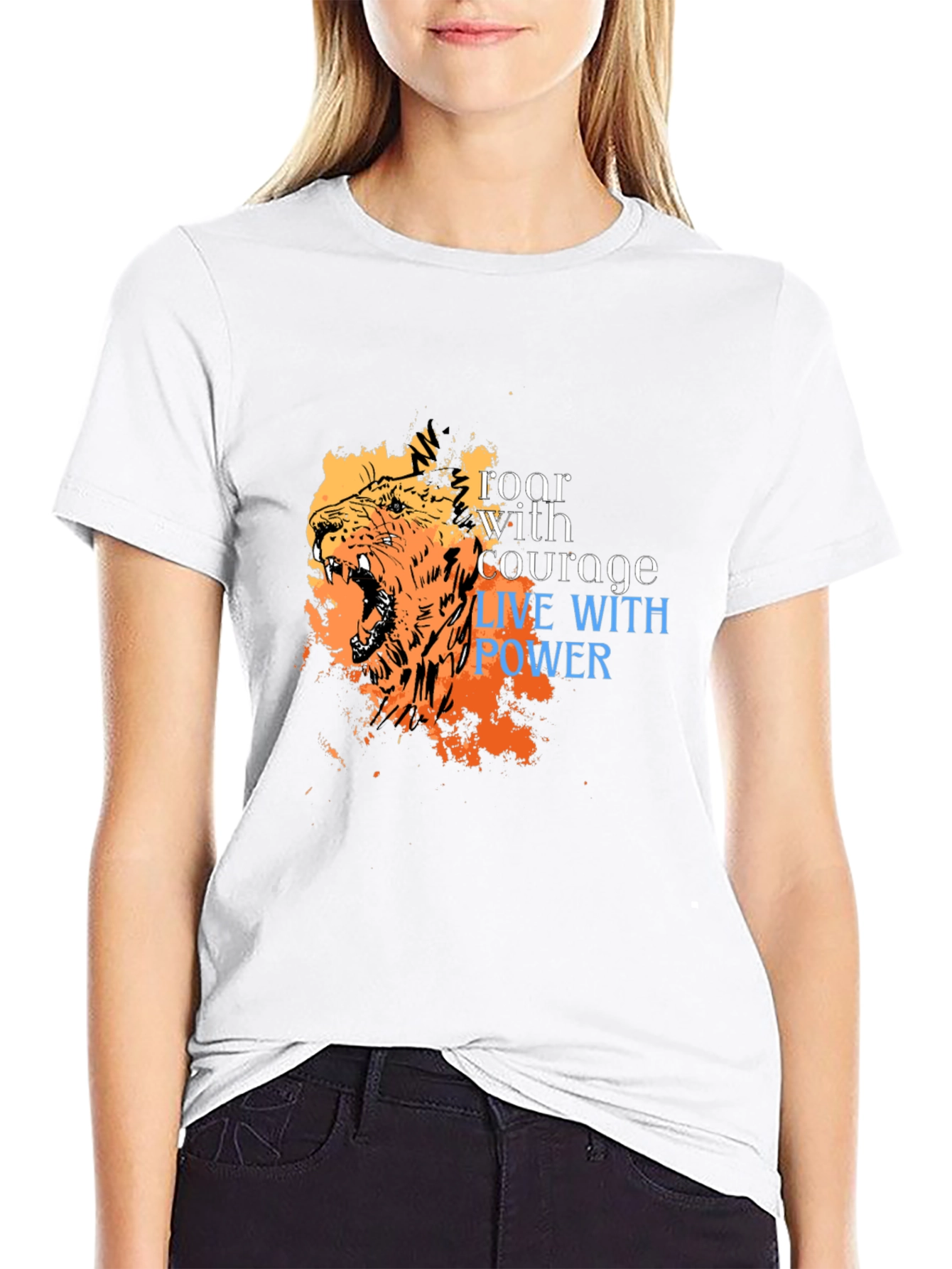 Roar With Courage Lion Graphic Tee - Black