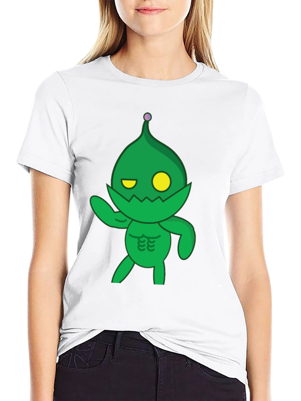 Green Cartoon Monster Black T-Shirt