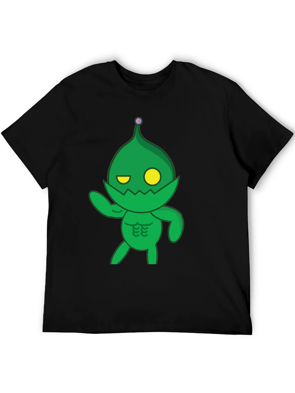 Green Cartoon Monster Black T-Shirt
