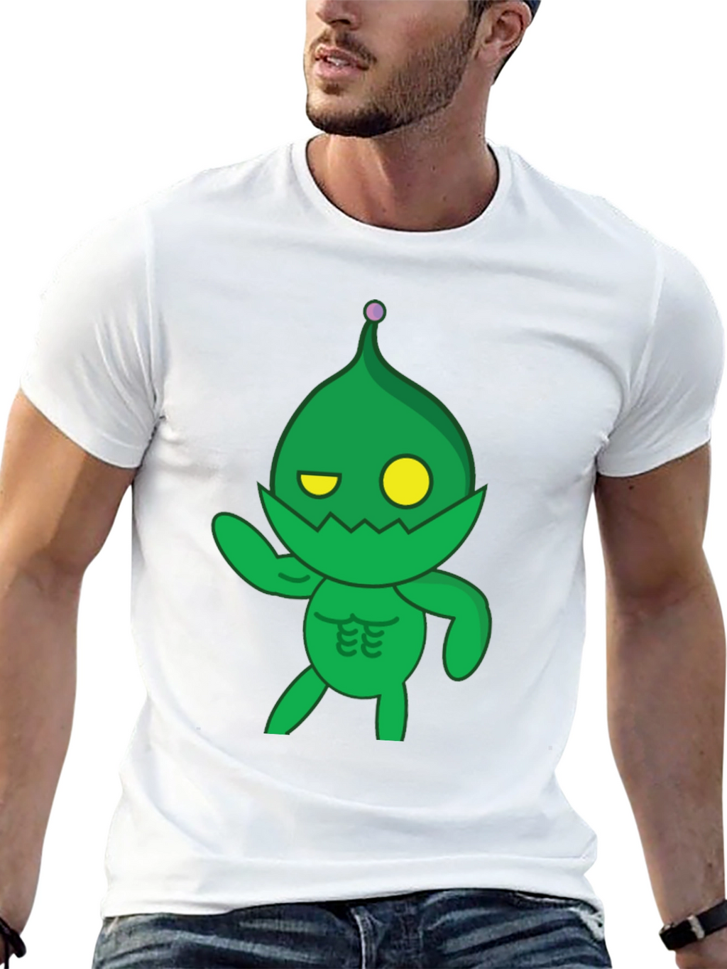Green Cartoon Monster Black T-Shirt