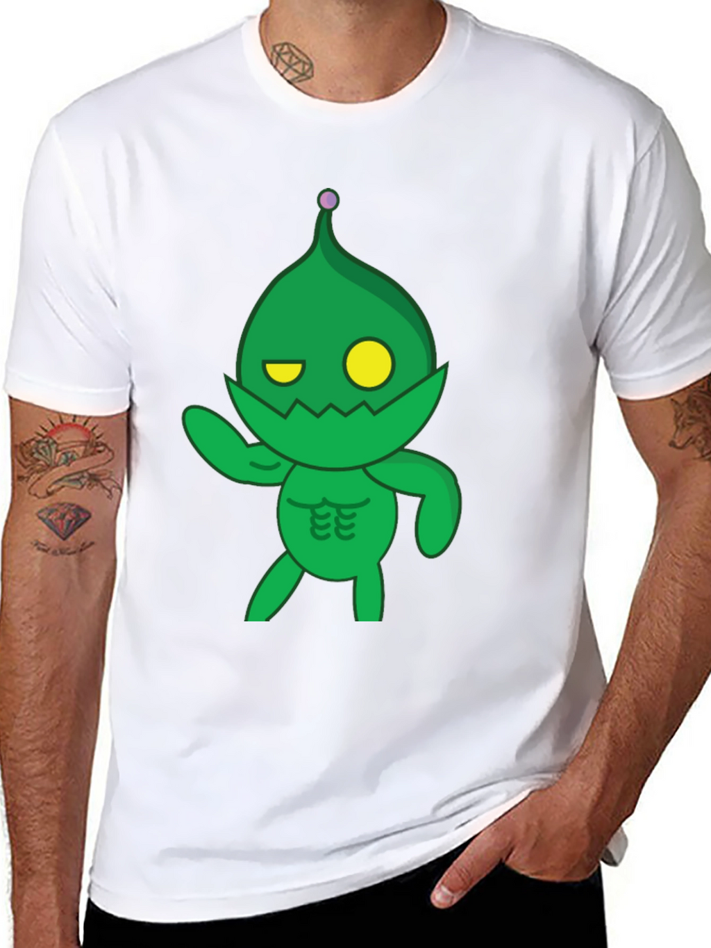 Green Cartoon Monster Black T-Shirt