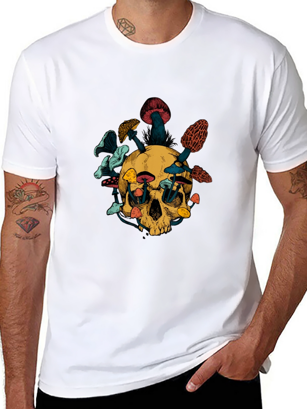 Skull & Mushroom Graphic Tee - Unique Design