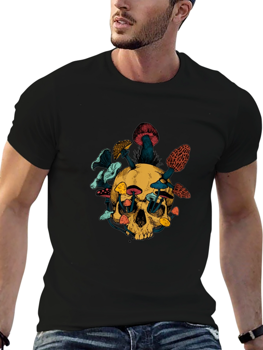 Skull & Mushroom Graphic Tee - Unique Design