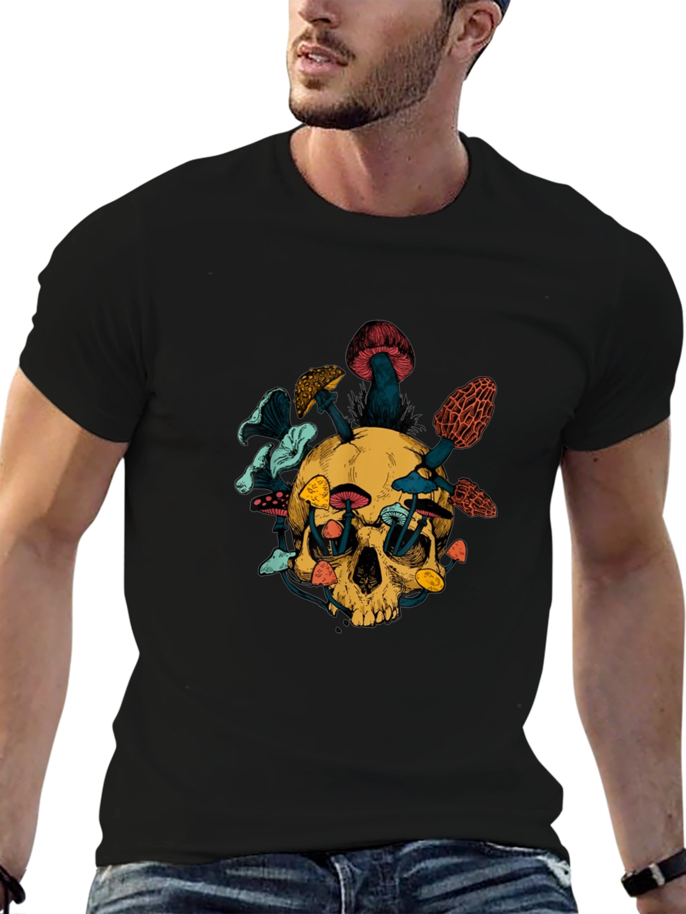 Skull & Mushroom Graphic Tee - Unique Design