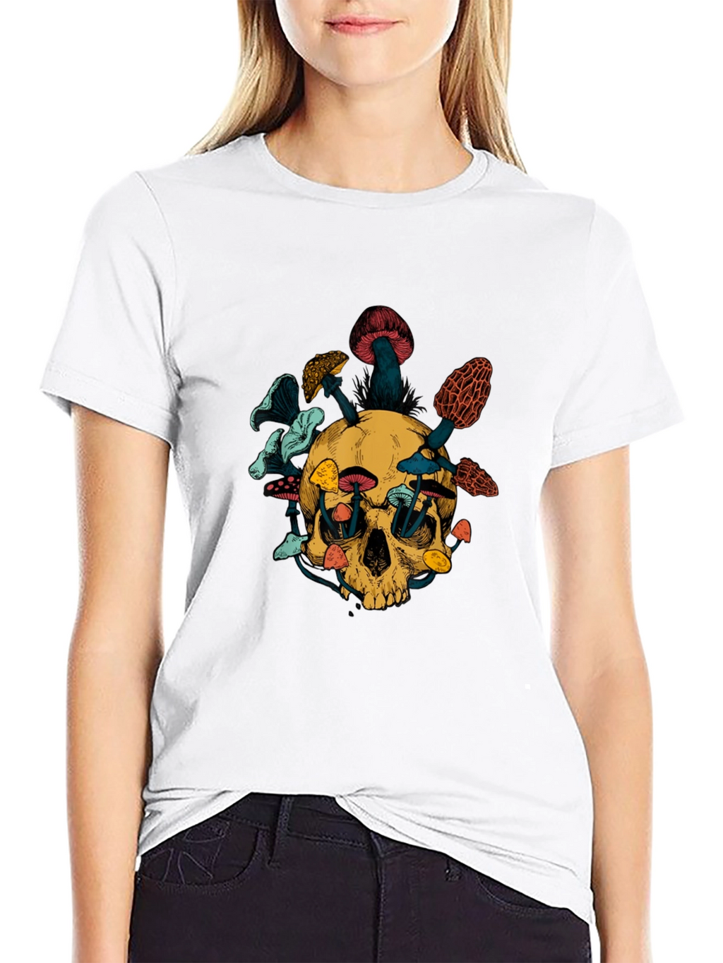 Skull & Mushroom Graphic Tee - Unique Design