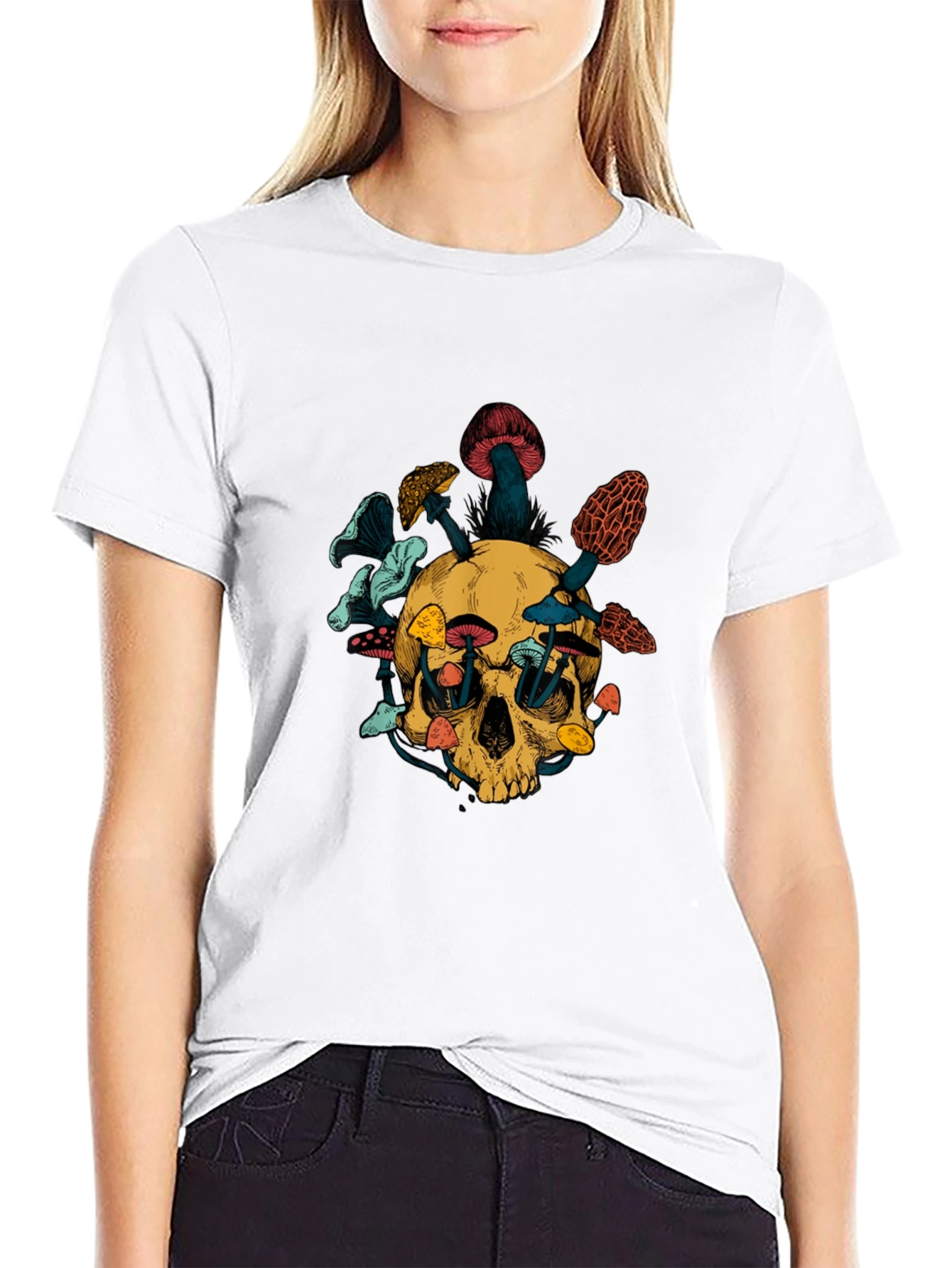 Skull & Mushroom Graphic Tee - Unique Design