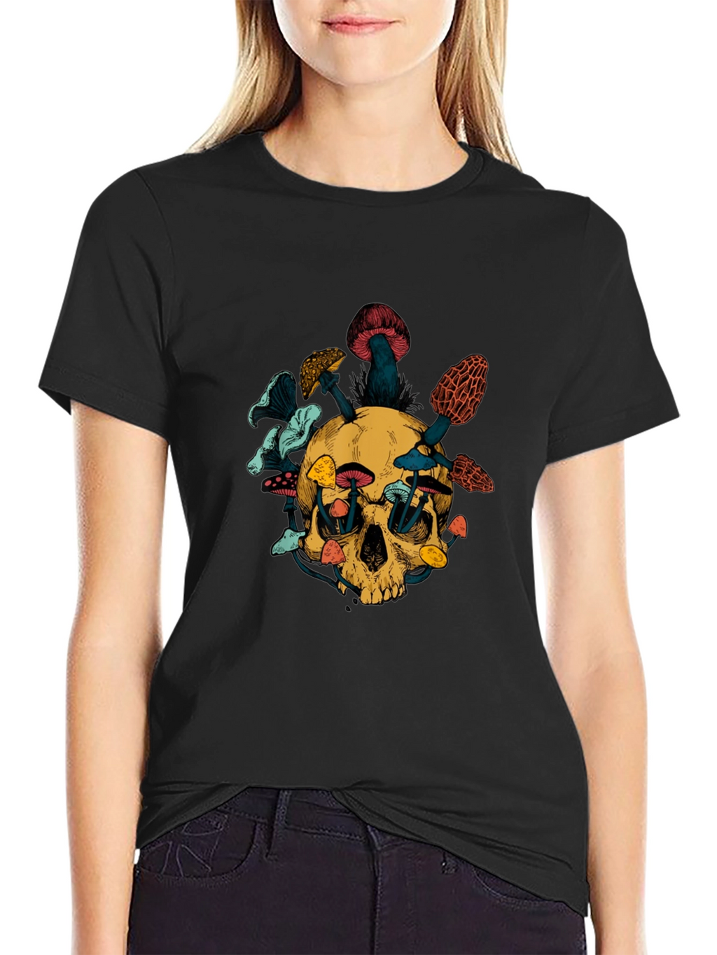 Skull & Mushroom Graphic Tee - Unique Design