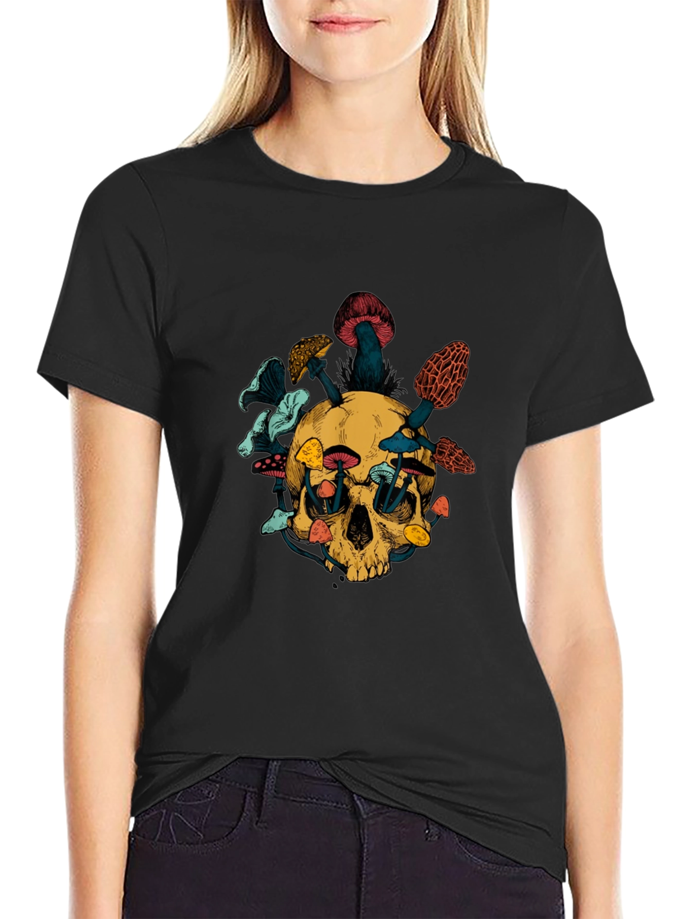 Skull & Mushroom Graphic Tee - Unique Design