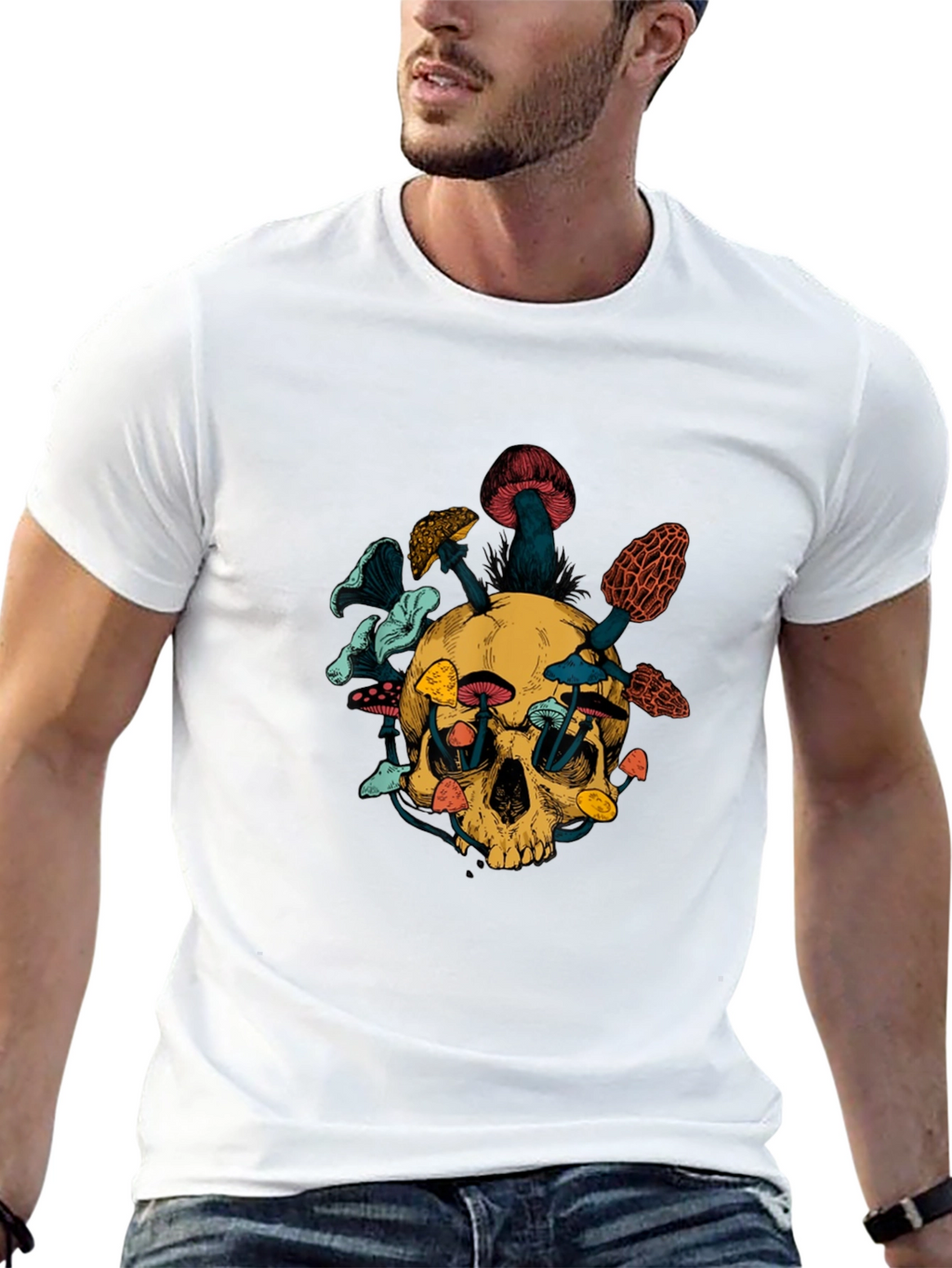 Skull & Mushroom Graphic Tee - Unique Design