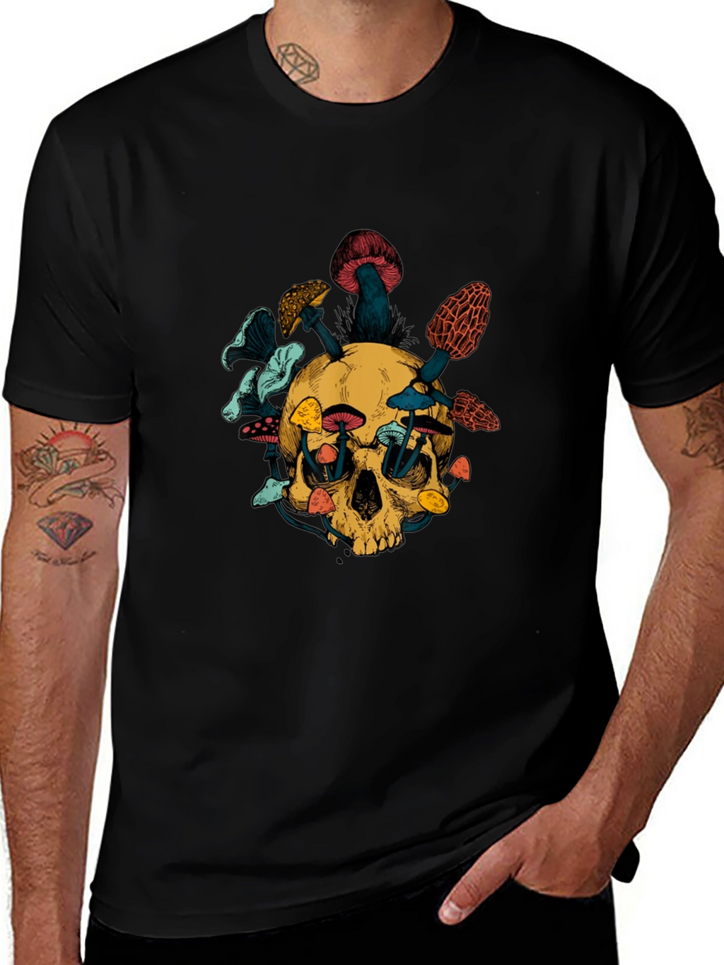 Skull & Mushroom Graphic Tee - Unique Design