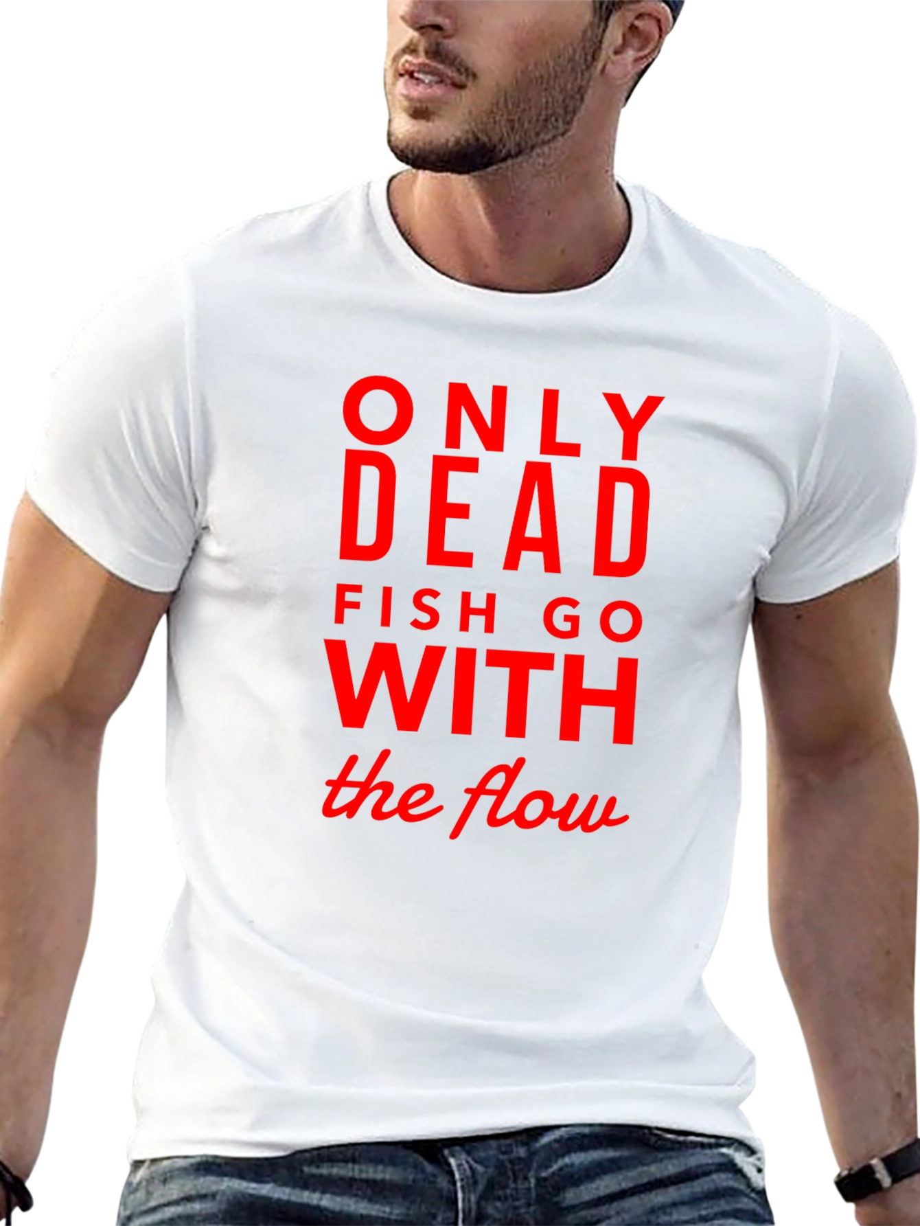 Only Dead Fish Go with The Flow Black Tee