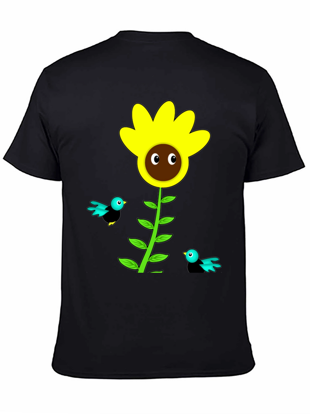 Sunflower & Bird Graphic Tee - Black