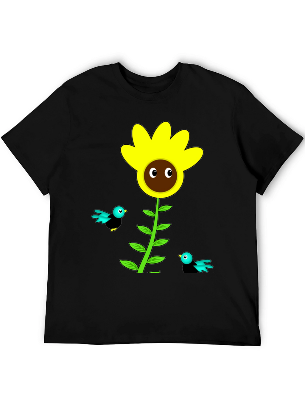Sunflower & Bird Graphic Tee - Black