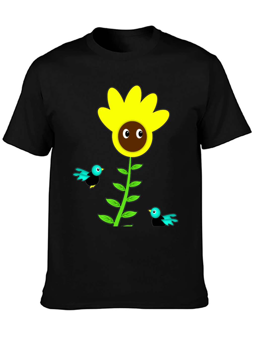 Sunflower & Bird Graphic Tee - Black