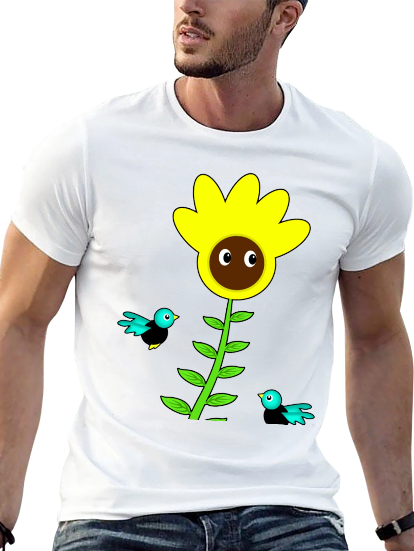 Sunflower & Bird Graphic Tee - Black