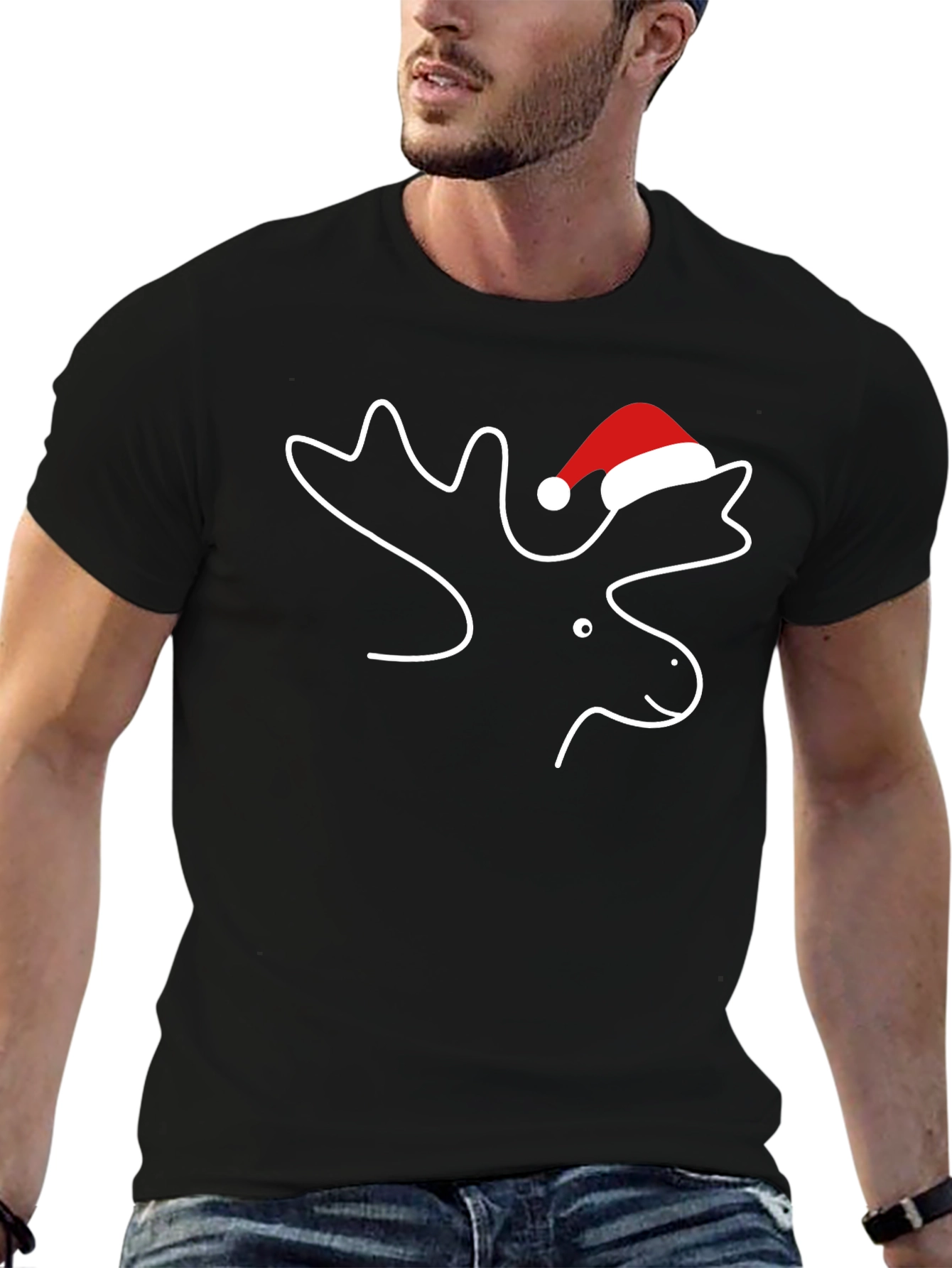 Moose with Santa Hat T-Shirt - Holiday Season