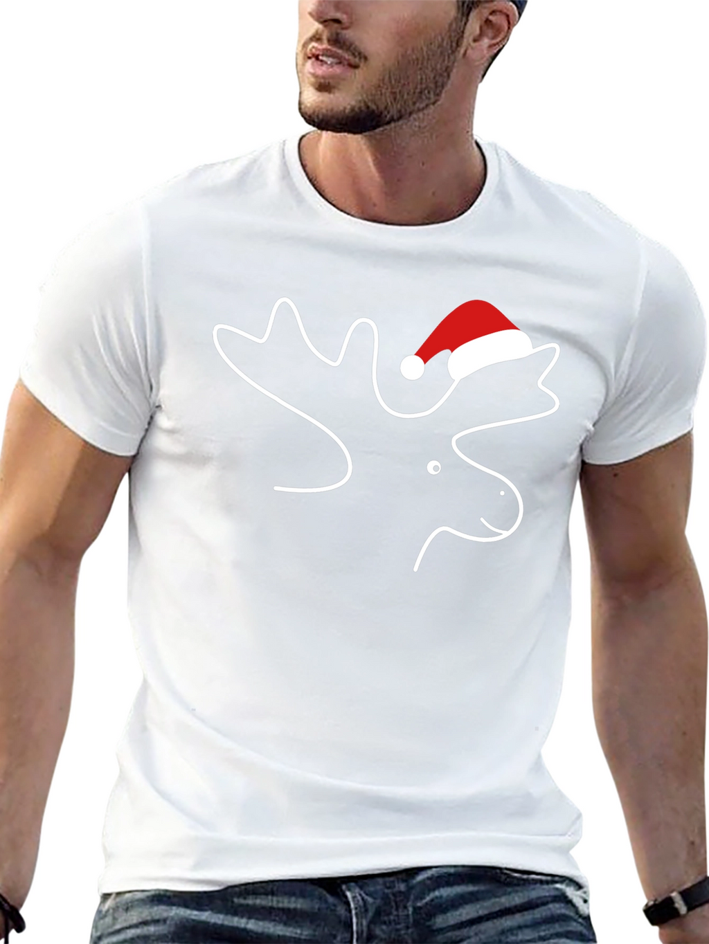 Moose with Santa Hat T-Shirt - Holiday Season