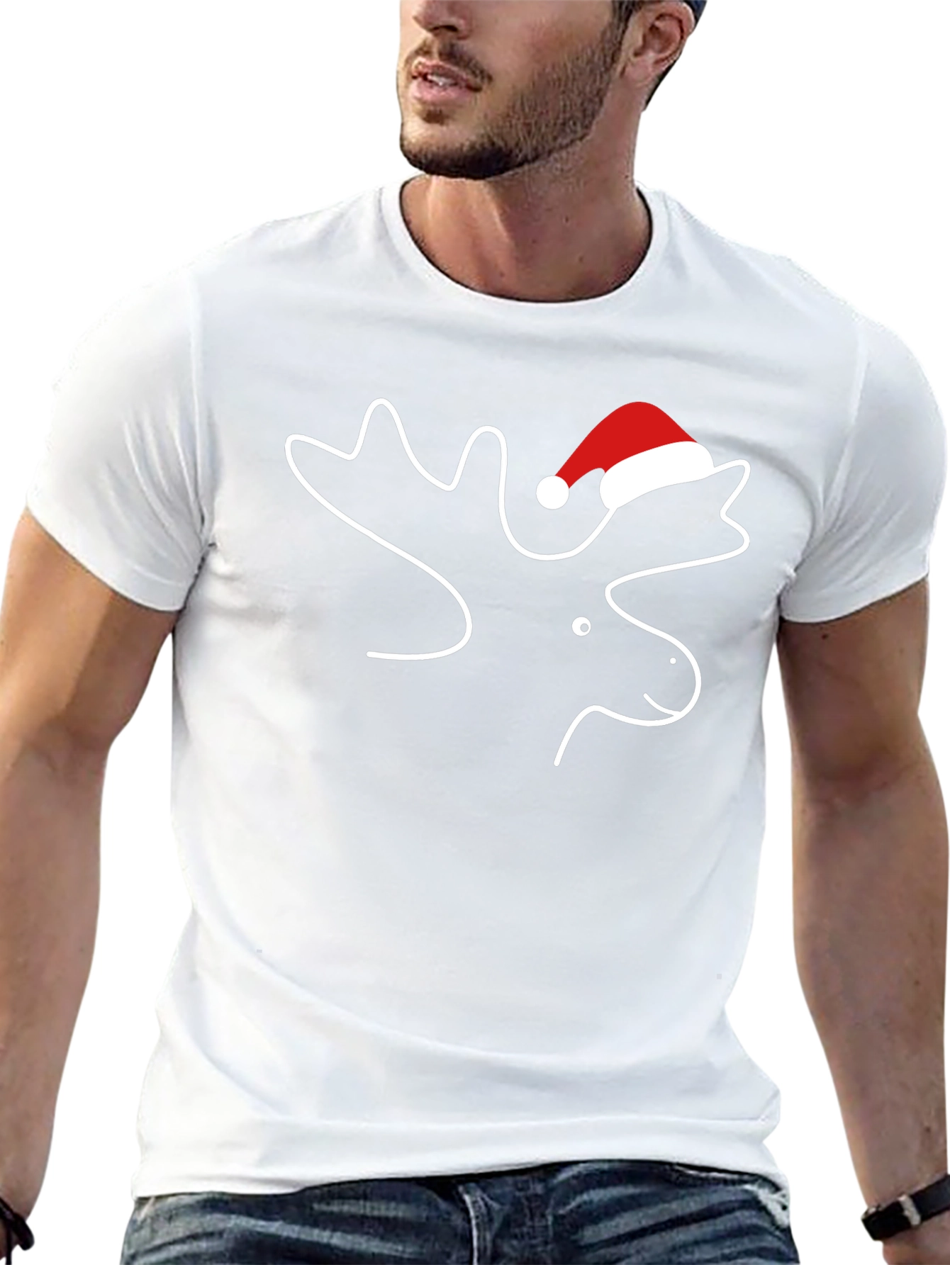 Moose with Santa Hat T-Shirt - Holiday Season