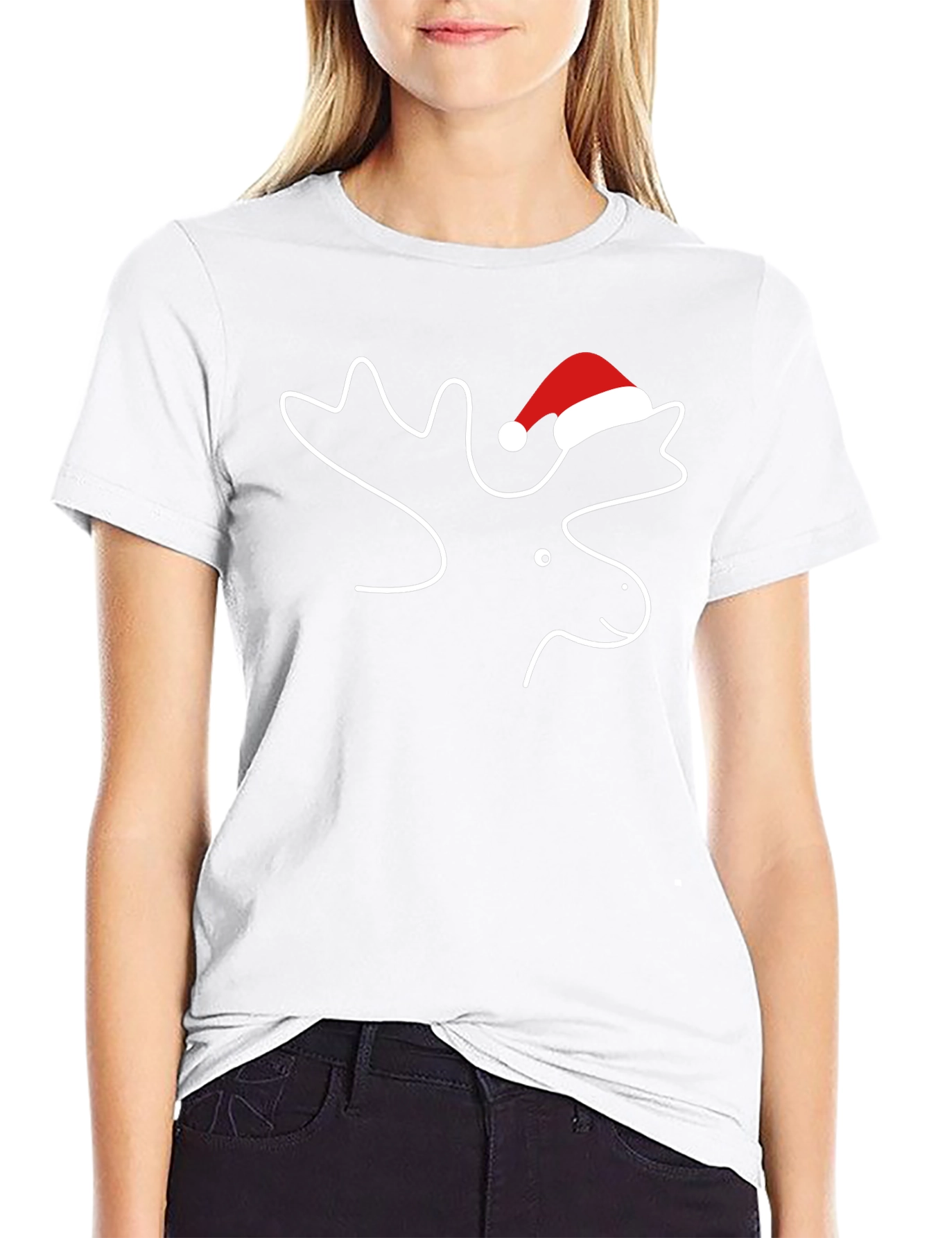 Moose with Santa Hat T-Shirt - Holiday Season
